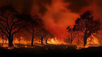 ola de calor en España Guías a rápido bosque incendios y destrucción creando un silueta de natural desastre foto