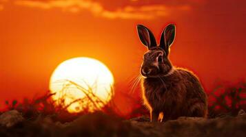 A furry bunny rabbit s silhouette at sunrise photo