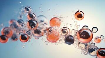 Clear carbonated drink bubbles float above a hazy backdrop photo