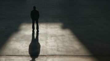 Man s shadow on textured asphalt background photo