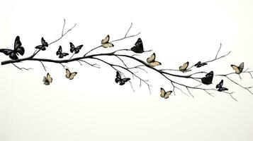 Butterflies and leafless tree on white background photo
