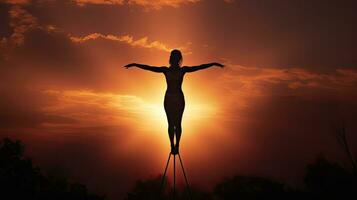 Gymnast s shadow portrayed at dusk photo