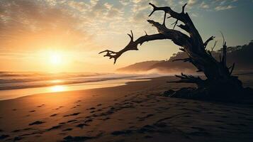 Outline of ancient tree branch extending against sky on Costa Rican shoreline photo