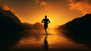 man jogging beside the lake photo