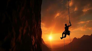 Climber s silhouette against sunset design element photo