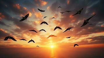 Group of birds soaring in the air outlined birds photo