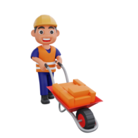 3d render cute construction workers activities png