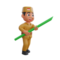 3d Guerreiro personagem com indonésio independência dia conceito png