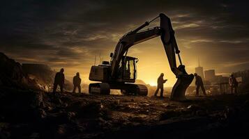 Excavator actively digging photo
