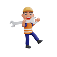 3d render cute construction workers activities png