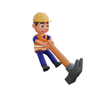 3d render cute construction workers activities png