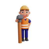 3d render cute construction workers activities png