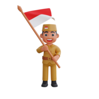 3d warrior character with indonesian independence day concept png