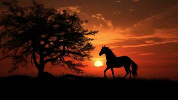 amanecer s silueta de un caballo foto