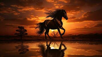 Silhouette of a horse at sundown photo