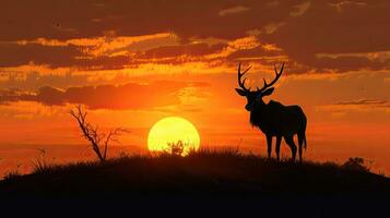 topi silueta en un amanecer montículo en masai mara Kenia foto