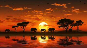 Design element of African safari nature at sunset photo