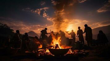 Nepal s tradicional método de Cocinando utilizando madera fuego foto