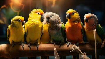 Intelligent colorful dwarf parrots that are sociable in portrait photo
