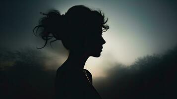 Young woman s silhouette in a pose photo