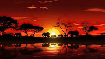 Design element of African safari nature at sunset photo