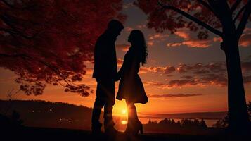 Gorgeous silhouettes at sunset are breathtakingly touching photo