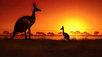 kangaroo and emu at dusk photo