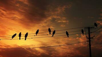 birds perched on cables photo