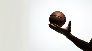 Basketball ball silhouette held by hand white backdrop photo