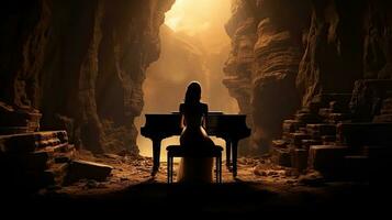 Female pianist in a cavern photo