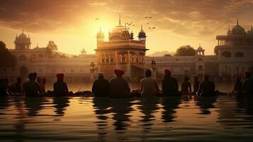 Sikh pilgrims near the holy pool at Golden Temple in Amritsar Punjab India photo