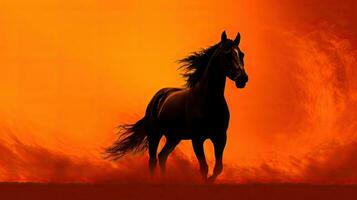 Outline of a horse against a smoky orange backdrop photo