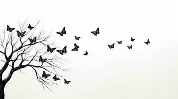 Butterflies and leafless tree on white background photo