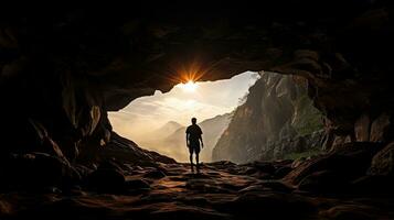 man s silhouette in a cave photo