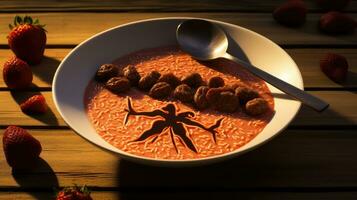 Sausage butterfly shapes served with creatively garnished millet porridge photo