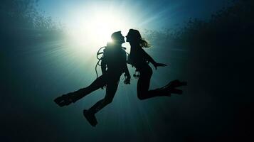 Scuba diving silhouette couple photo