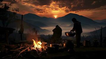 Nepal s traditional method of cooking using wood fire photo