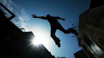 Side jump in parkour from a low position photo