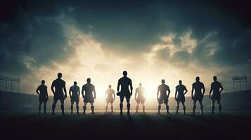 Football fans silhouettes on a rugby field photo