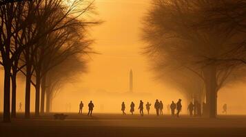 Haze and silhouettes in National Mall DC USA photo