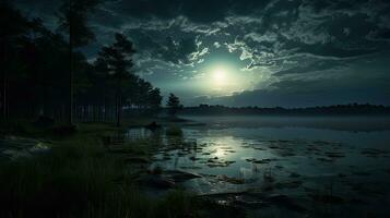 Moonlit lake at night photo