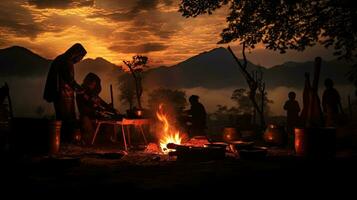 Nepal s traditional method of cooking using wood fire photo