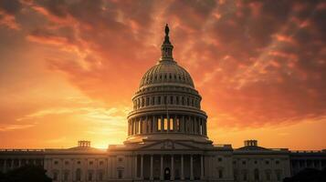 Sunrise silhouette of the U S Capitol dome photo