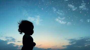 Silhouette of infant against the sky photo