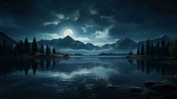 Moonlit lake at night photo