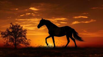 Horse silhouette during sunset photo