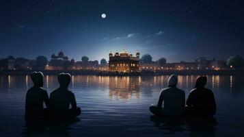 Sikh pilgrims near the holy pool at Golden Temple in Amritsar Punjab India photo