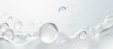 Foamy texture of a skincare cleanser with soap bubbles on a white background and empty space photo