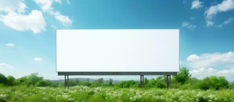 Empty billboard on a sunlit highway for ads photo