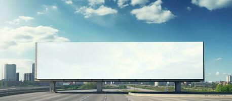 Empty billboard on a sunlit highway for ads photo